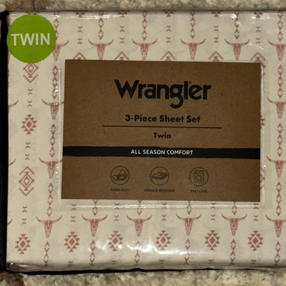 NEW Wrangler Pink Steer Head/Aztec Western 3-Piece Twin Sheet Set